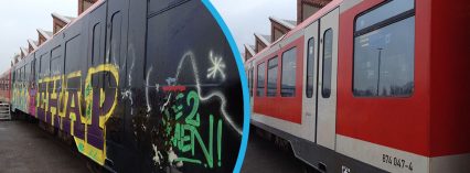 Graffitientfernung am Zug